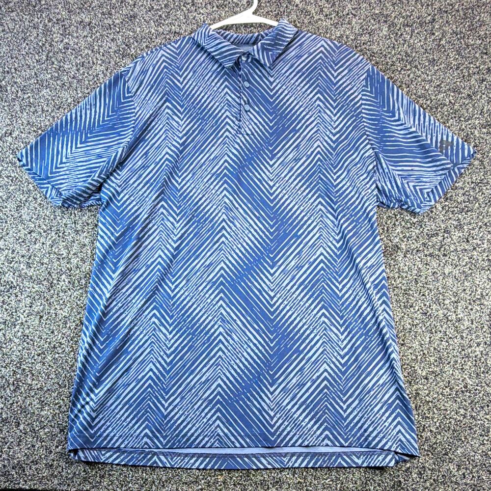 adidas Polo Shirt Men's 2XL Blue/Gray Short Sleeve Collared Geometric Button